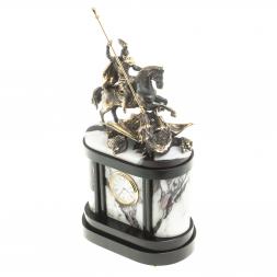 Бронзовые часы на камне &amp;quot;Георгий Победоносец&amp;quot; мрамор в кейсе