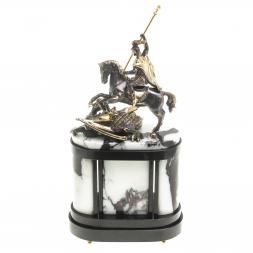 Бронзовые часы на камне &amp;quot;Георгий Победоносец&amp;quot; мрамор в кейсе