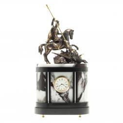 Бронзовые часы на камне &amp;quot;Георгий Победоносец&amp;quot; мрамор в кейсе