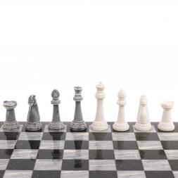 Шахматы "Стаунтон" из мрамолита 40х40 см серый мрамор / змеевик