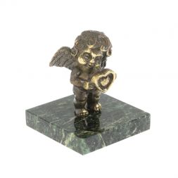 Статуэтка "Ангел с сердцем" бронза змеевик