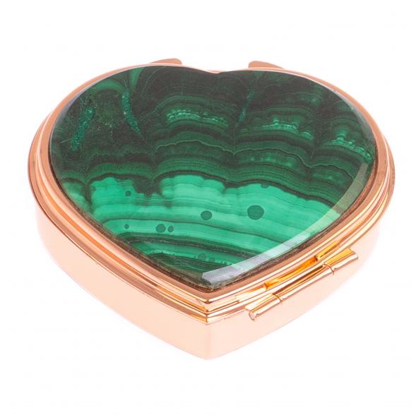 Таблетница &amp;quot;Сердце&amp;quot; на 3 отделения малахит цвет красное золото 125086