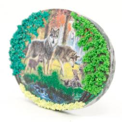 Панно из камня на подставке &amp;quot;Волчья семья&amp;quot;