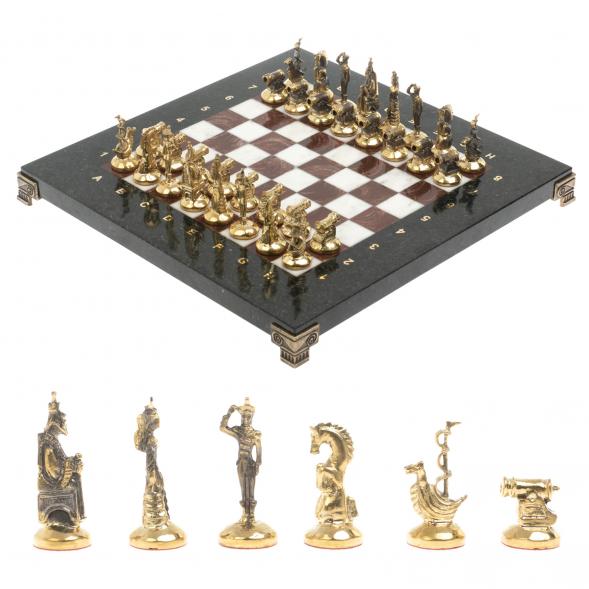 Шахматы &amp;quot;Итальянская война&amp;quot; фигуры бронза доска 28х28 см из мрамора и лемезита 128251
