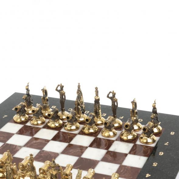 Шахматы &amp;quot;Итальянская война&amp;quot; фигуры бронза доска 28х28 см из мрамора и лемезита 128251