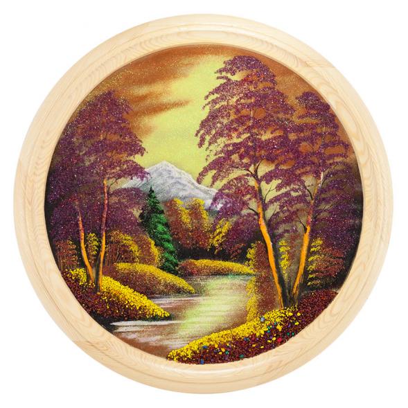 Панно каменное на тарелке из дерева &amp;quot;Осенний пейзаж&amp;quot; 50 см 111132