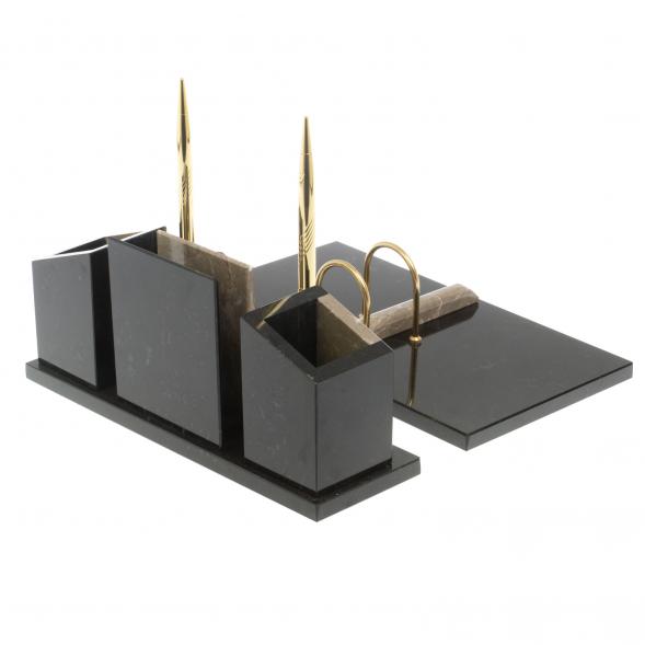 Письменный набор &amp;quot;Канцелярский&amp;quot; с часами камень бежевый мрамор 127468