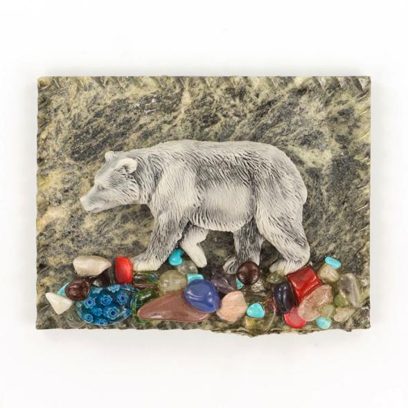 Магнит &amp;quot;Медведь идет большой&amp;quot; змеевик мрамолит 119487