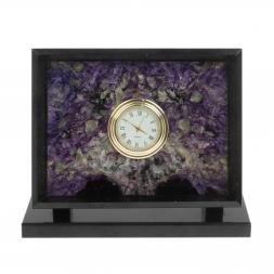 Часы настольные из камня чароит и долерит 15х5,5х12 см