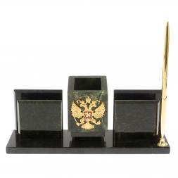 Письменный прибор &amp;quot;Менеджер&amp;quot; из черного змеевика с гербом