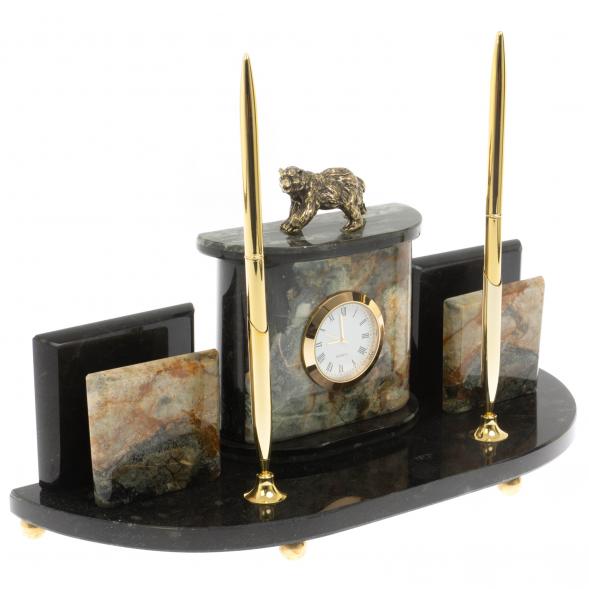 Настольный прибор &amp;quot;Медведь&amp;quot; из офиокальцита 129710