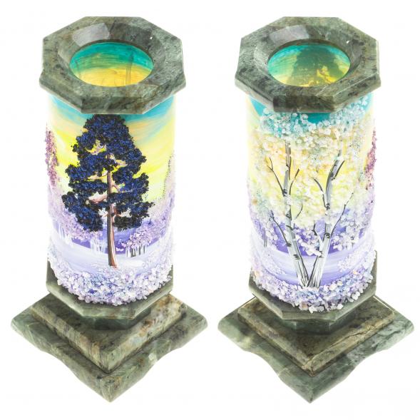 Ваза из камня &amp;quot;Зимний пейзаж&amp;quot; 8,5х8,5х20,5 см 123746