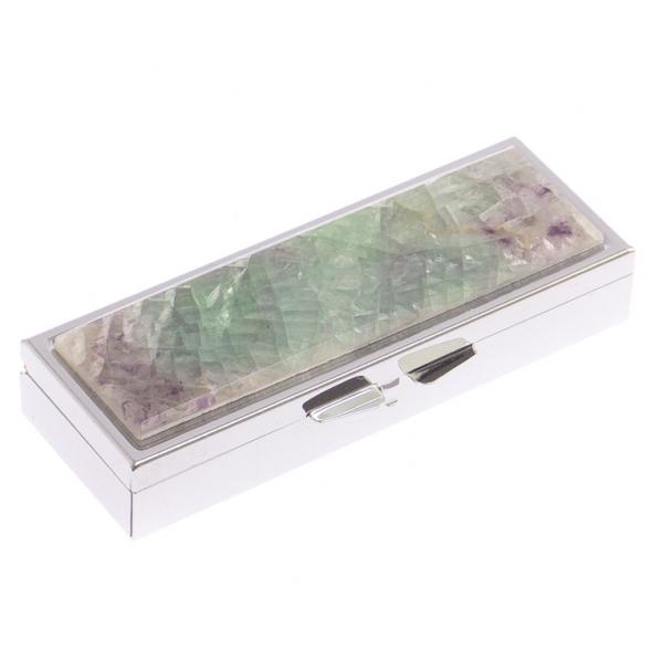 Таблетница на 3 отделения камень флюорит цвет серебро 125943