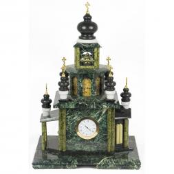 Часы &amp;quot;Храм&amp;quot; камень змеевик мрамор малый