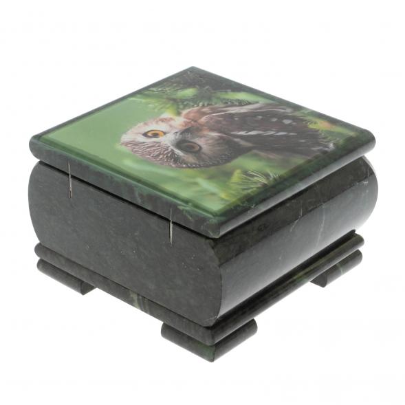 Шкатулка &amp;quot;Сова&amp;quot; из змеевика 13х13х8 см 129388