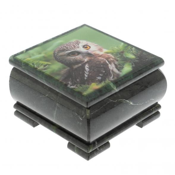 Шкатулка &amp;quot;Сова&amp;quot; из змеевика 13х13х8 см 129388