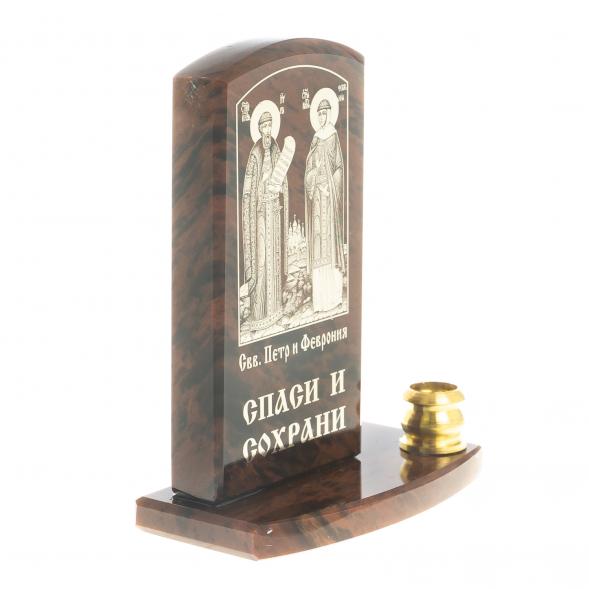 Икона с подсвечником &amp;quot;Св. Петр и Св. Феврония&amp;quot; камень обсидиан 123007