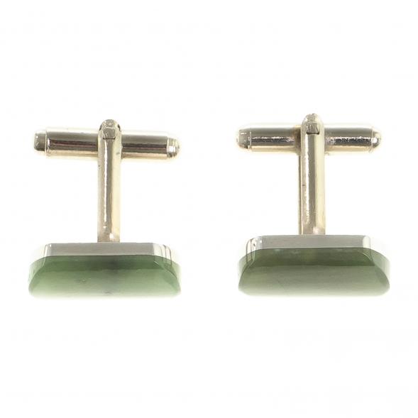 Запонки камень нефрит закругленные 123838