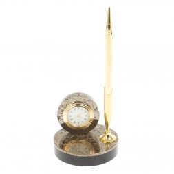 Подставка под ручку с часами &amp;quot;Сияние&amp;quot; из пирита 8,5х8,5х21 см