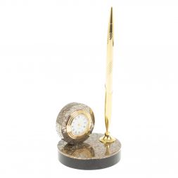 Подставка под ручку с часами &amp;quot;Сияние&amp;quot; из пирита 8,5х8,5х21 см