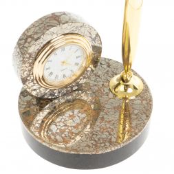 Подставка под ручку с часами &amp;quot;Сияние&amp;quot; из пирита 8,5х8,5х21 см