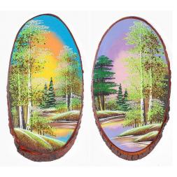 Панно на срезе дерева "Весна" вертикальное 35-40 см каменная крошка