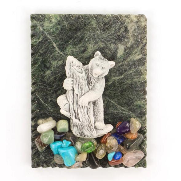 Магнит &amp;quot;Медведь на бревне&amp;quot; змеевик мрамолит 119489