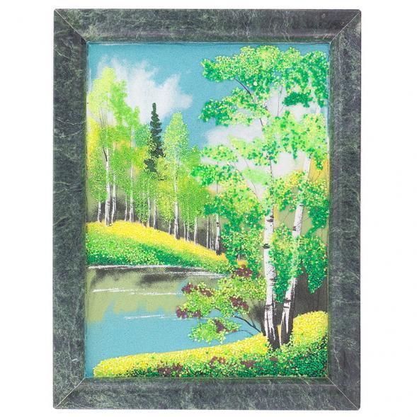 Картина из камня &amp;quot;Летний пейзаж&amp;quot; вертикальная рамка змеевик 24х18,5 см 120318