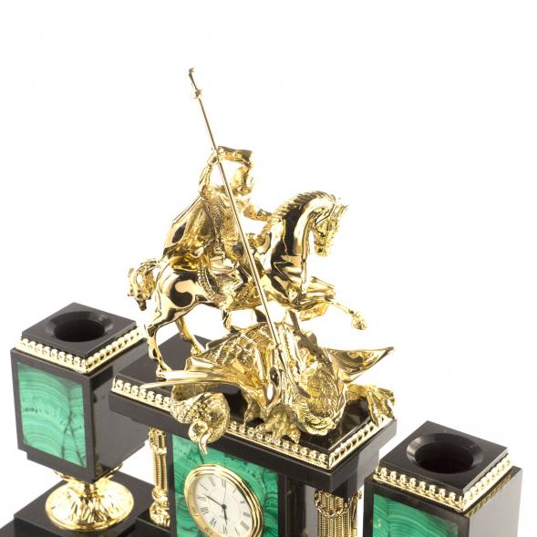 Письменный набор &amp;quot;Георгий Победоносец&amp;quot; из камня малахит с бронзой 121252