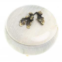 Шкатулка круглая "Желуди" камень мрамор 15х15х8 см