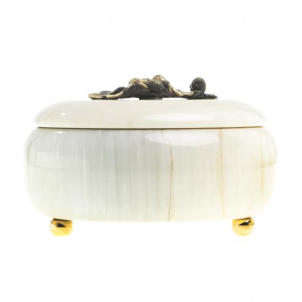 Шкатулка круглая &amp;quot;Желуди&amp;quot; камень мрамор 15х15х8 см 123581