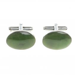 Запонки камень нефрит овальные