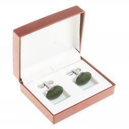 Запонки камень нефрит овальные