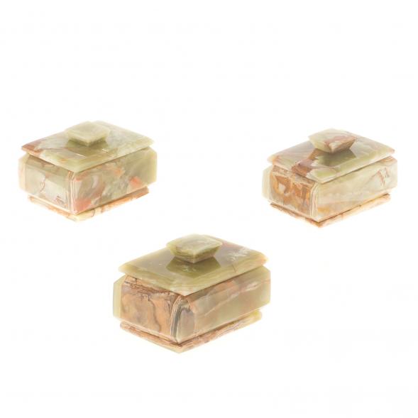 Шкатулка из оникса зелено-коричневая 10,5х7х6,5 см (3х4) 124655