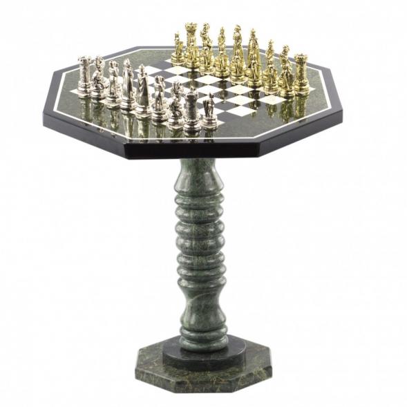 Шахматный столик из камня &amp;quot;Средневековые рыцари&amp;quot; фигуры металлические 