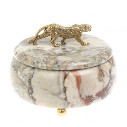 Шкатулка круглая "Гепард" из креноида 15х15х12 см