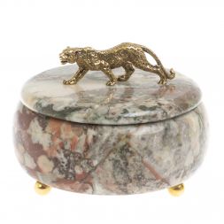 Шкатулка круглая "Гепард" из креноида 15х15х12 см
