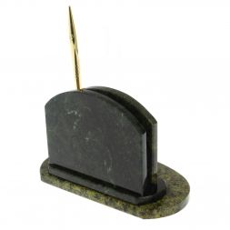 Визитница настольная для бумаг с часами и ручкой / змеевик