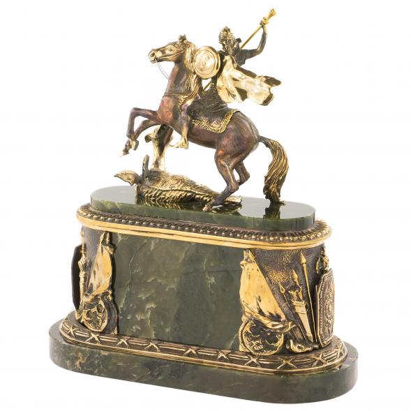Каминные часы из нефрита и бронзы &amp;quot;Георгий Победоносец&amp;quot; 113524