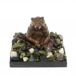 Сувенир "Мишка у камня сидящий" змеевик