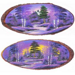 Панно на срезе дерева &amp;quot;Рассвет&amp;quot; горизонтальное 65-70 см каменная крошка