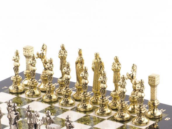 Шахматы &amp;quot;Ренессанс&amp;quot; доска 36х36 см мрамор змеевик фигуры цвет золото / серебро 119409