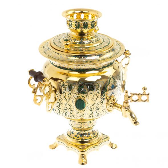 Самовар &amp;quot;Малахитовые узоры&amp;quot; с сервизом на 6 персон Златоуст 129007