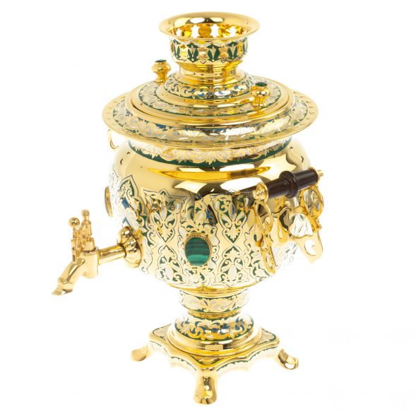 Самовар &amp;quot;Малахитовые узоры&amp;quot; с сервизом на 6 персон Златоуст 129007