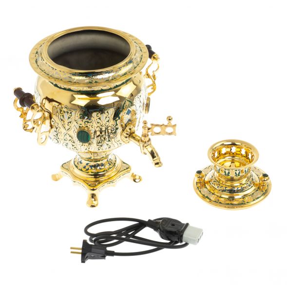 Самовар &amp;quot;Малахитовые узоры&amp;quot; с сервизом на 6 персон Златоуст 129007