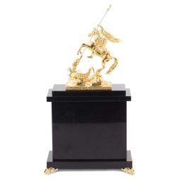 Часы из малахита с бронзой &amp;quot;Георгий Победоносец&amp;quot;