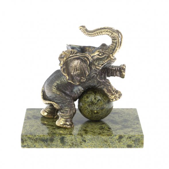 Статуэтка &amp;quot;Слон с шаром цирк&amp;quot; бронза змеевик 128936