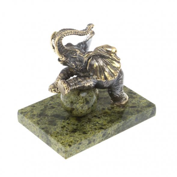 Статуэтка &amp;quot;Слон с шаром цирк&amp;quot; бронза змеевик 128936