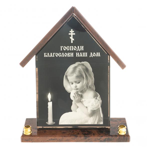 Оберег из обсидиана &amp;quot;Домик&amp;quot; с двумя подсвечниками 122895