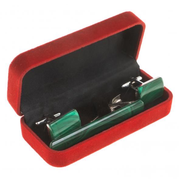 Набор запонки прямоугольные и зажим для галстука малахит 123843